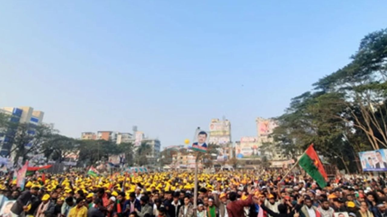 তারেক রহমানের নির্বাচনী জনসভা — সিলেট আলিয়া মাদরাসা মাঠে জনস্রোত