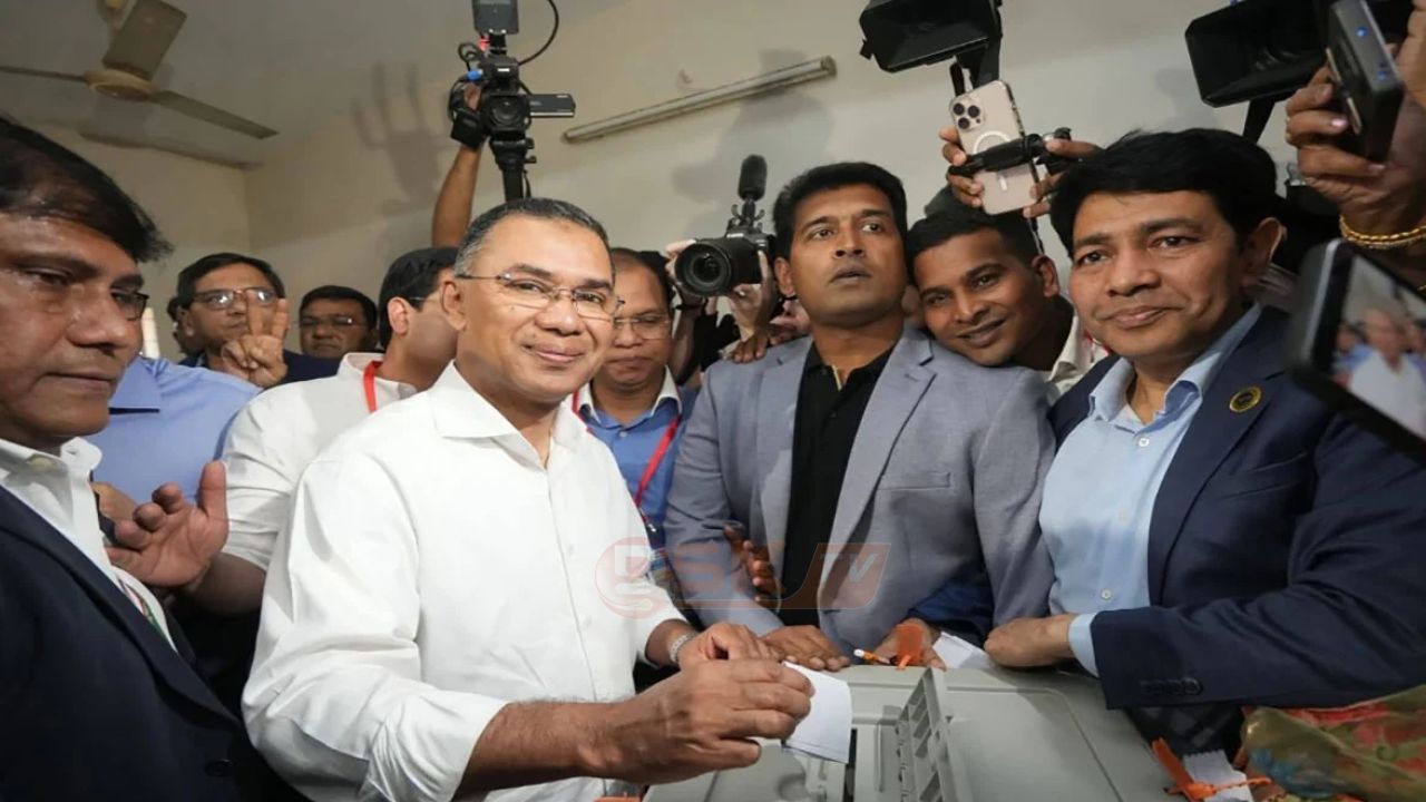 সপরিবারে ভোট দিলেন তারেক রহমান