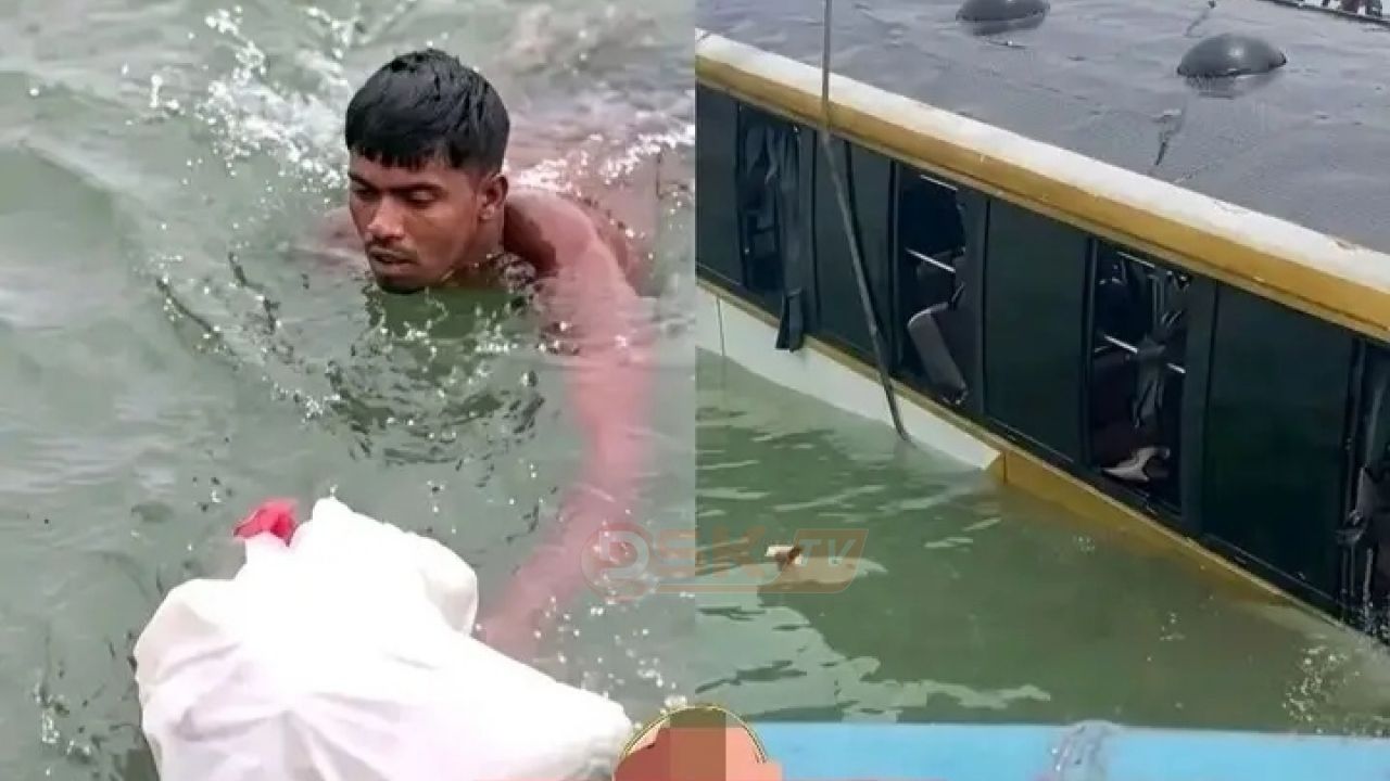 দৌলতদিয়া ফেরিঘাটে আবার নদীতে বাস, অল্পের জন্য রক্ষা পেল যাত্রীরা