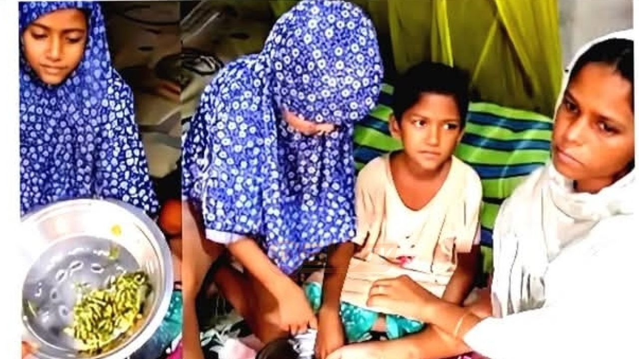 অনাহারে দিন কাটছে গর্ভবতী মা ও দুই শিশুর, খাবারের জন্য কুড়িয়ে আনছেন শাক!