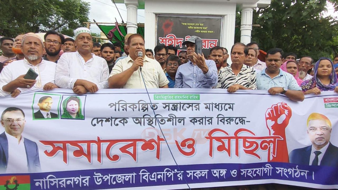 নাসিরনগরে দেশবিরোধী পরিকল্পিত সন্ত্রা'সের প্রতিবাদে বিএনপির বি'ক্ষোভ মিছিল ও সমাবেশ